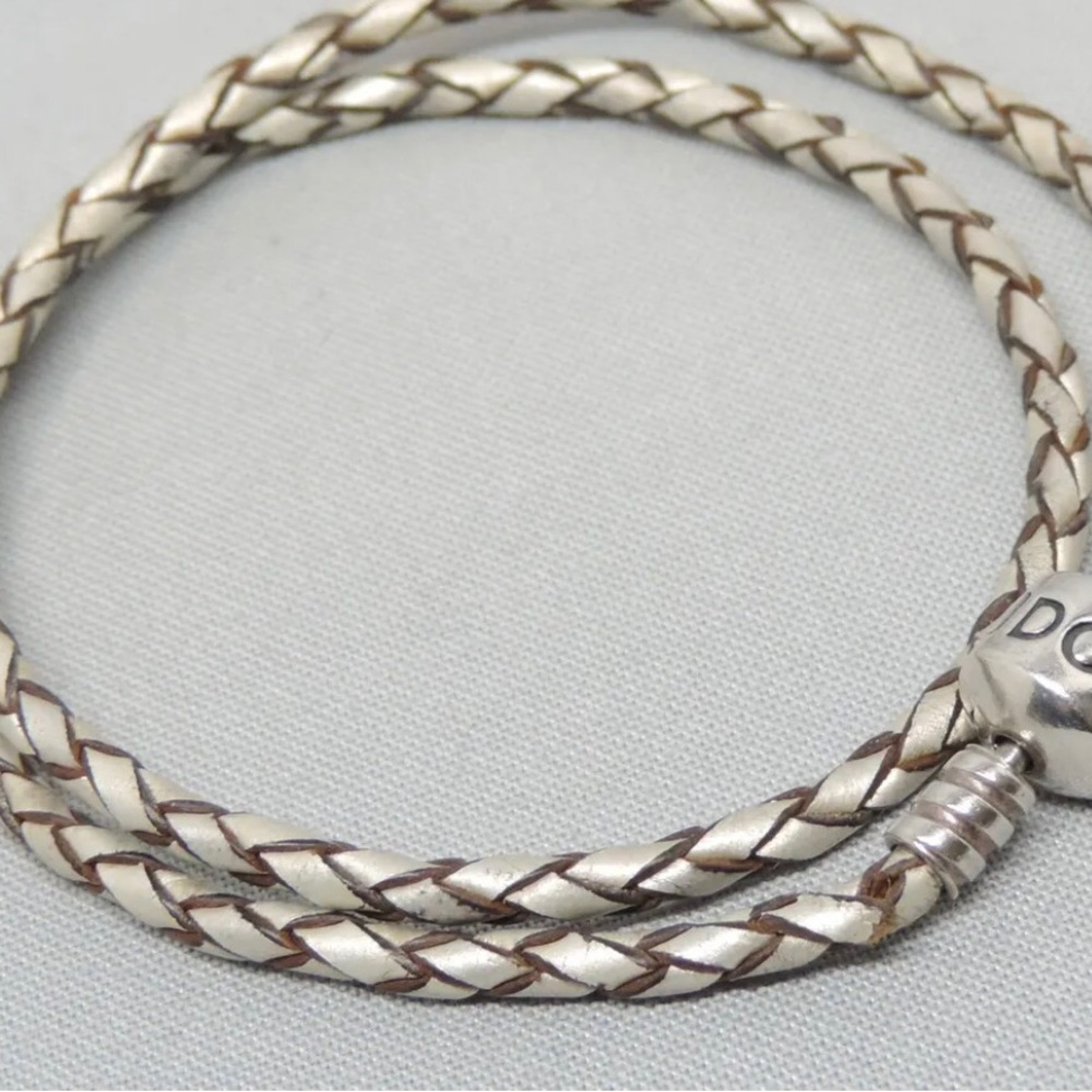 PANDORA 15” Champagne Leather Charm Bracelet. Retired